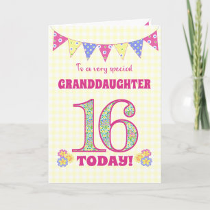 Tarjeta de Bunting Primroses para nieta 16 cumplea