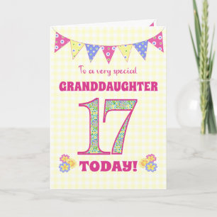 Tarjeta de Bunting Primroses para nieta 17 cumplea