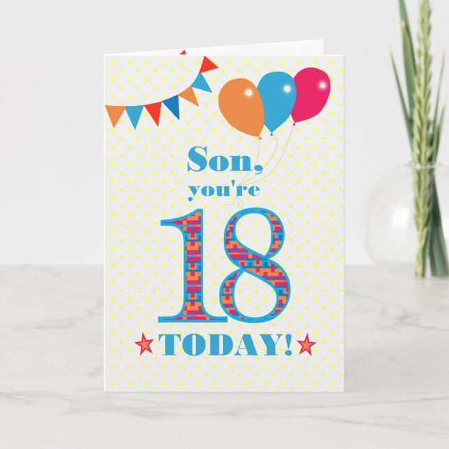 Tarjeta de Bunting y Balloons por 18 Años para Son (Anverso)