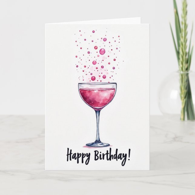 Tarjeta de Burbujas Rosadas de Cumpleaños (Anverso)