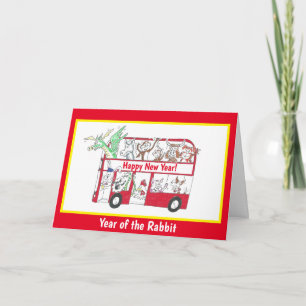 Tarjeta de bus de año nuevo de conejo china