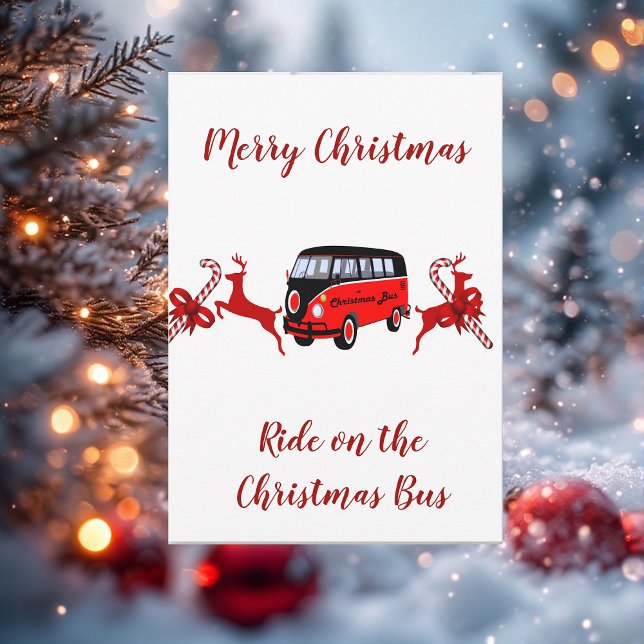 Tarjeta de bus para Navidades Red Reindes Candy St (Red Reindeers Candy Stick Christmas Bus Card)