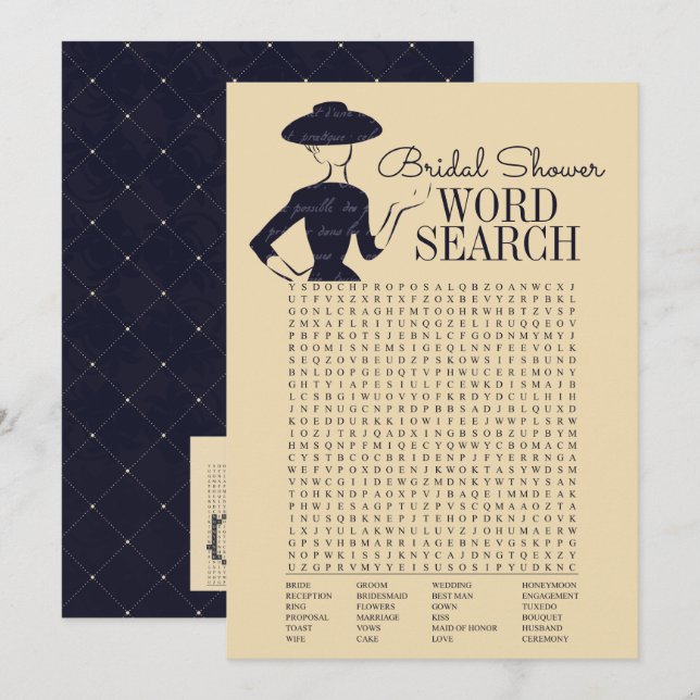 Tarjeta de búsqueda de Word para la ducha de novia (Anverso / Reverso)