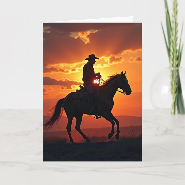 Tarjeta de Cabalgata de Caballo al Atardecer Ardie (Anverso)