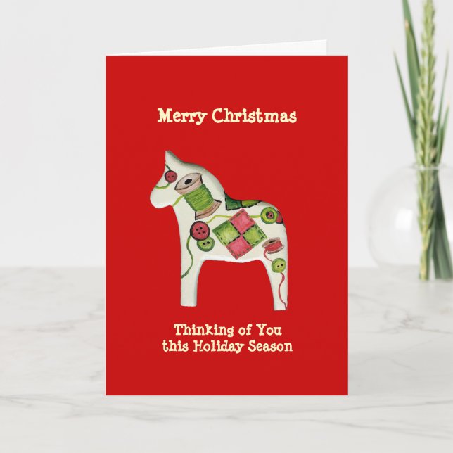 Tarjeta de caballo Dala para Navidades de Quilter (Anverso)