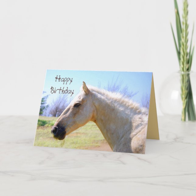 Tarjeta de caballo de Palomino Feliz Cumpleaños (Anverso)