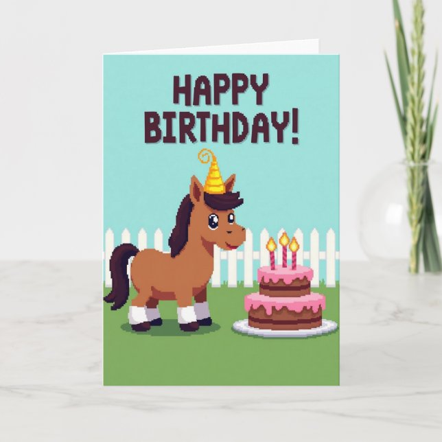 Tarjeta de caballo de píxeles alegres (Anverso)