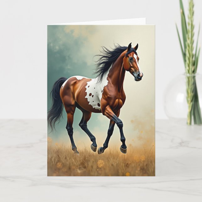 Tarjeta de caballo galopando alegre (Anverso)