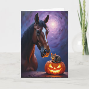 Tarjeta de caballo místico y Jack O Lantern