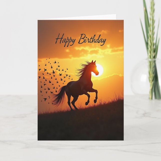 Tarjeta de caballo puesta de sol radiante (Anverso)