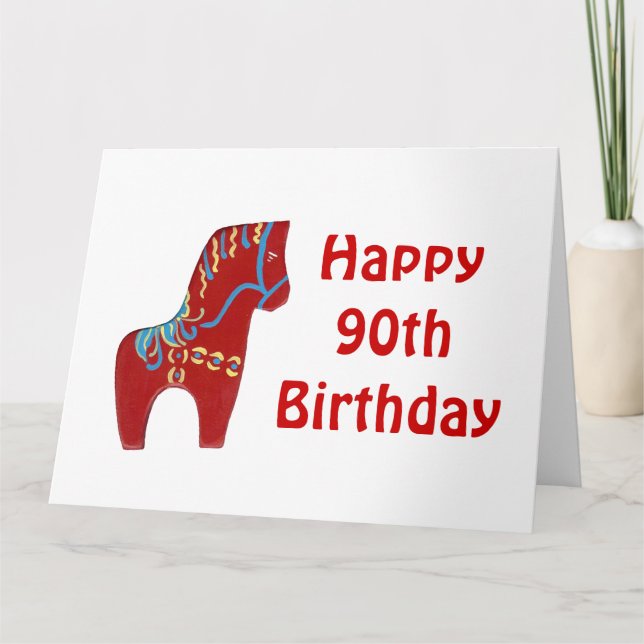 Tarjeta de caballo Red Dala de cumpleaños 90 (Anverso)