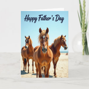 Tarjeta de caballos del Día del Padre en la orilla