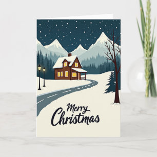 Tarjeta de cabaña acogedora de Navidad