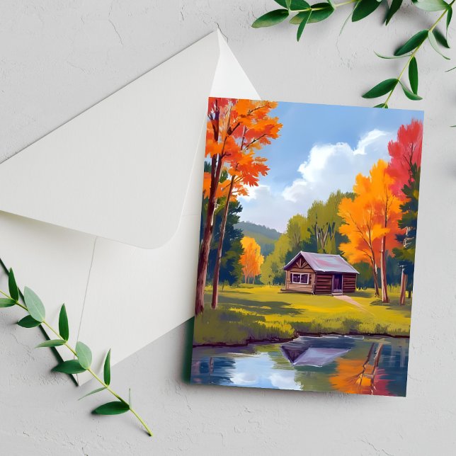 Tarjeta de cabaña junto al lago de otoño (Subido por el creador)