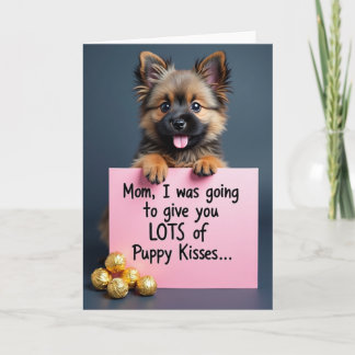 Tarjeta de cachorro a rayas besa a mamá