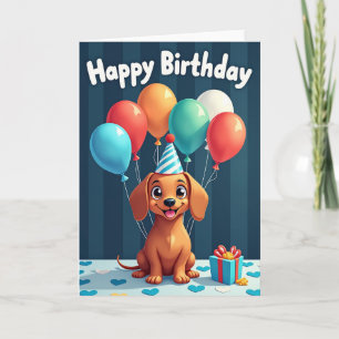 Tarjeta de cachorro de fiesta a rayas