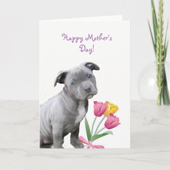 Tarjeta de cachorro feliz Día de la Madre Pitbull (Anverso)