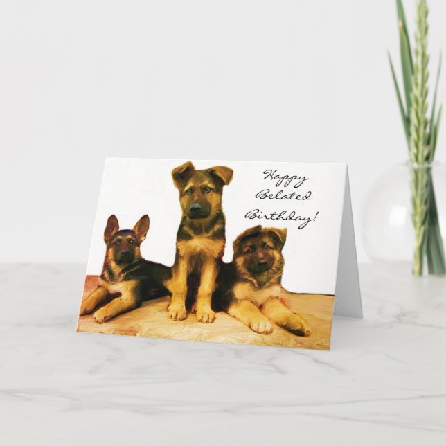 Tarjeta de cachorros Happy Belthday Shepherd (Anverso)