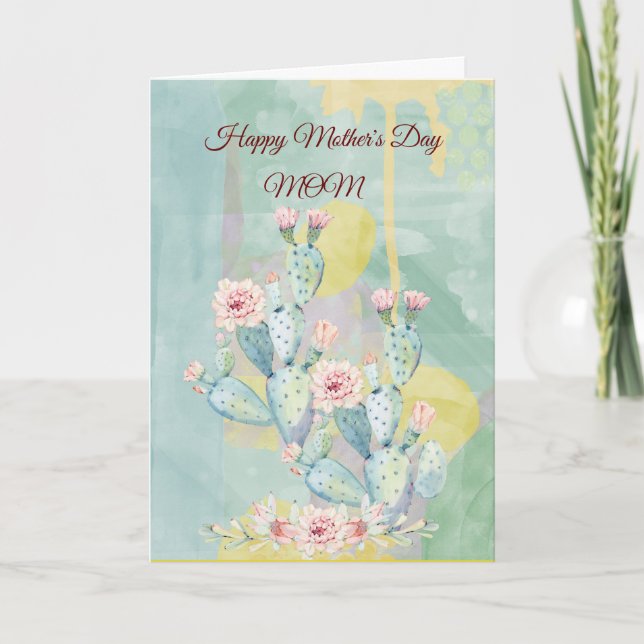 Tarjeta de cactus acuarela del día de la madre (Anverso)
