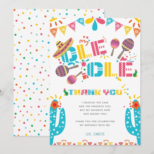 Tarjeta de Cactus de Fiesta de Agradecimiento Mexi (Anverso / Reverso)