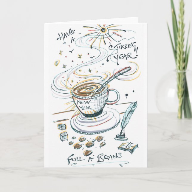 Tarjeta de café Feliz Año Nuevo (Anverso)