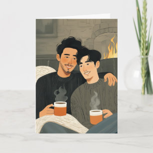 Tarjeta de café junto al fuego