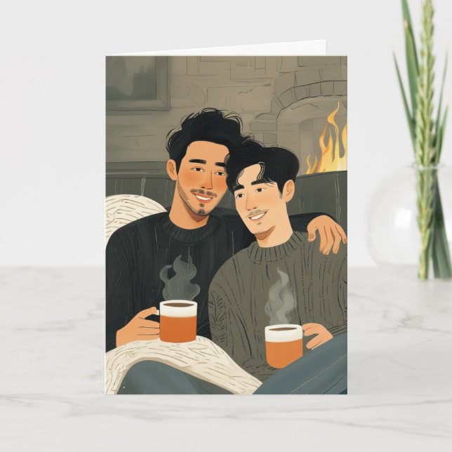 Tarjeta de café junto al fuego (Anverso)