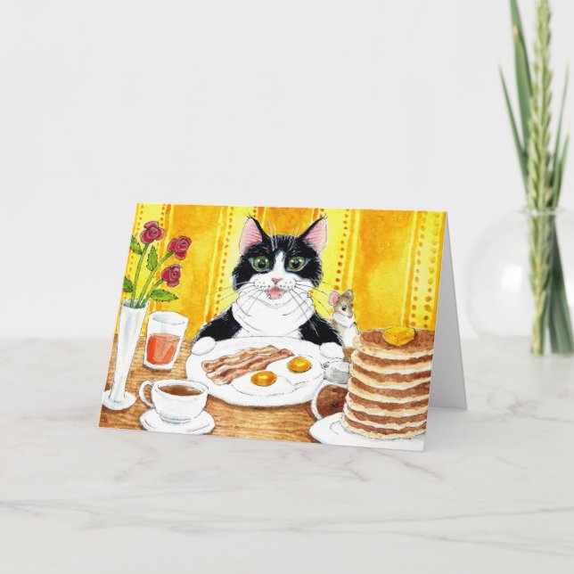 Tarjeta de café para el desayuno tipo gato (Anverso)