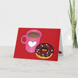 Tarjeta de café y donut de San Valentín