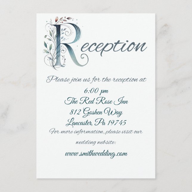 Tarjeta de caja de la recepción de la boda R flori (Anverso)