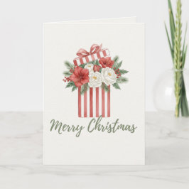Tarjeta de caja de regalo floral de Feliz Navidad