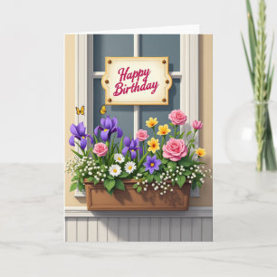 Tarjeta de caja de ventana floral alegre