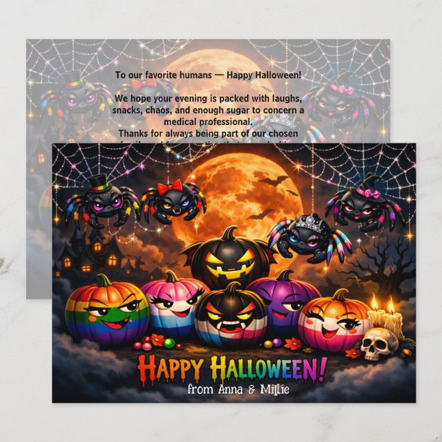 Tarjeta de calabaza arcoíris LGBT 🌈🕷️ (Anverso / Reverso)