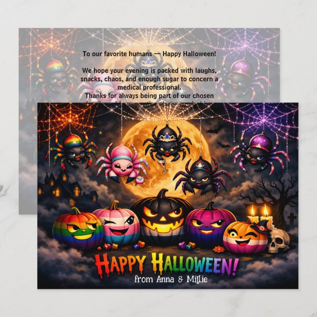 Tarjeta de calabaza arcoíris LGBT 🌈🕷️ (Anverso / Reverso)