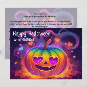 Tarjeta de calabaza con ojos de corazón en arcoíri