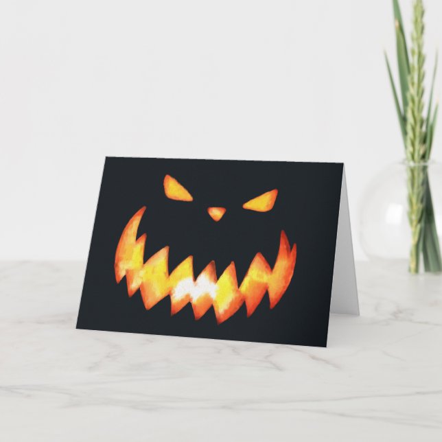Tarjeta de calabaza de Halloween asustada (Anverso)