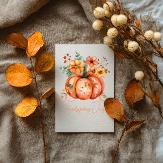 Tarjeta de calabaza floral de alegría de acción de