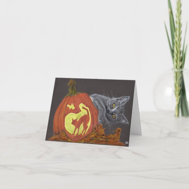 Tarjeta de calabaza para gatos de otoño de Peekabo (Anverso)