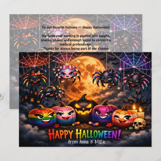 Tarjeta de calabazas con parche de arcoíris LGBT � (Anverso / Reverso)