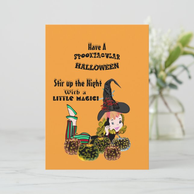 Tarjeta de calabazas de hueso de halloween (Anverso de pie)