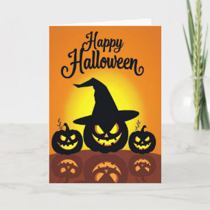 Tarjeta de calabazas espeluznantes de feliz Hallow