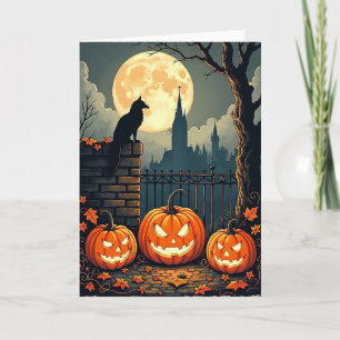 Tarjeta de Calabazas Sonrientes Brillantes