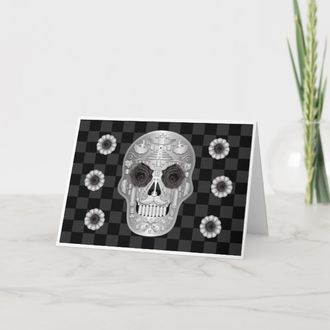 Tarjeta de Calavera cromada (Rosa negro) (Anverso)
