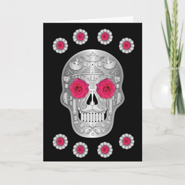 Tarjeta de Calavera cromada (rosa rosado) (Anverso)