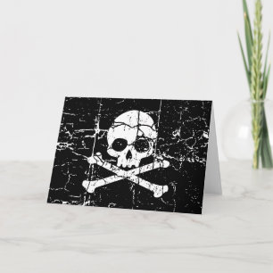 Tarjeta de Calavera y Huesos Cruzados Desgastada y