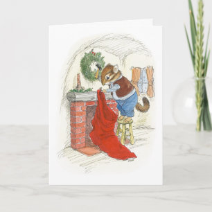 Tarjeta de calcetín de Navidad de ardilla de tierr