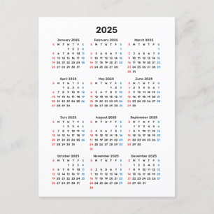 Tarjeta de calendario 2025: Domingo Inicio, Blanco