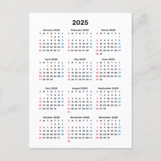 Tarjeta de calendario 2025: Domingo Inicio, Blanco