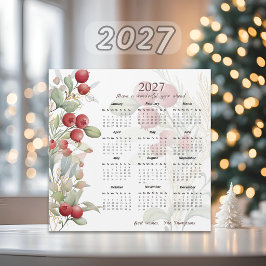 Tarjeta de calendario 2027 Bayas rojas Elegante Ve