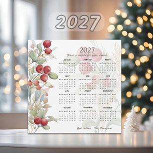 Tarjeta de calendario 2027 Bayas rojas Elegante Ve